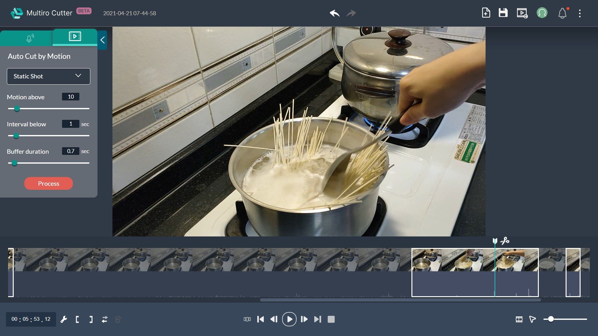Automatically mark the scenes with noticeable motions in a home cooking video.