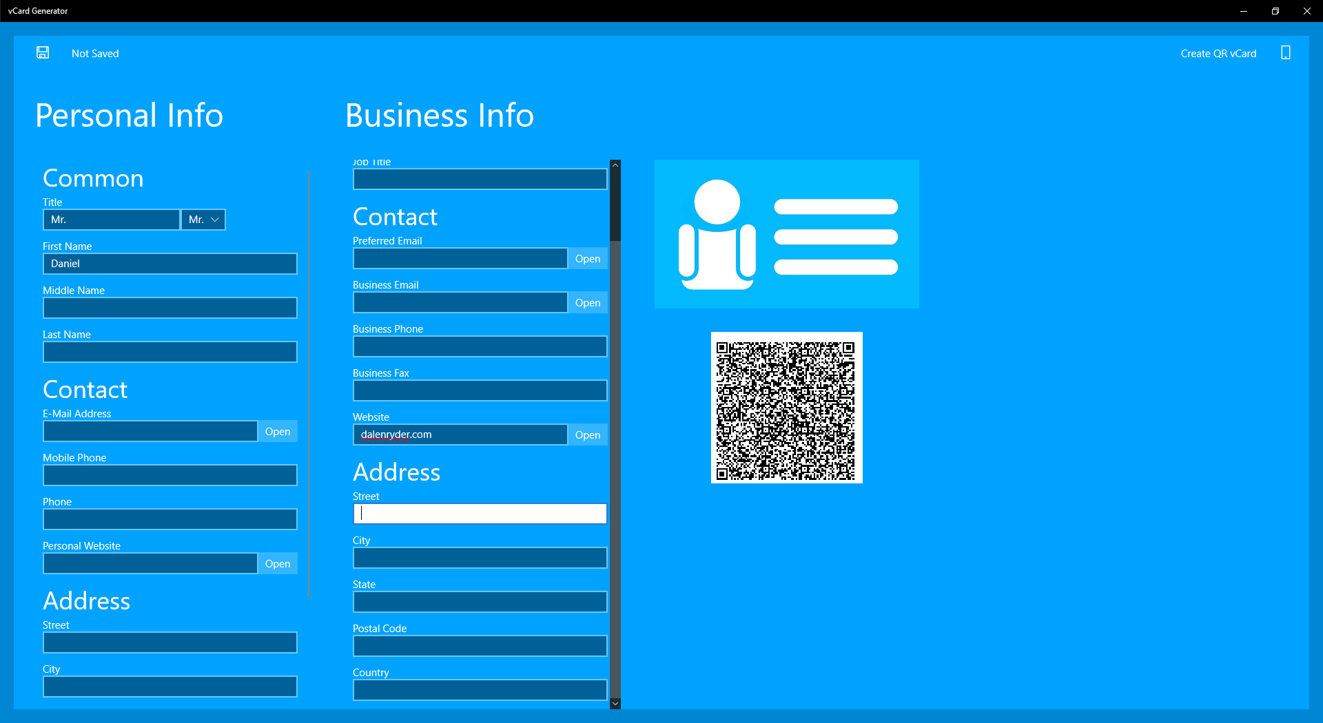 Generate a QR vCard that you can scan with your phone