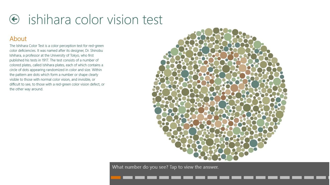 The Ishihara color vision test offers plenty of test plates.