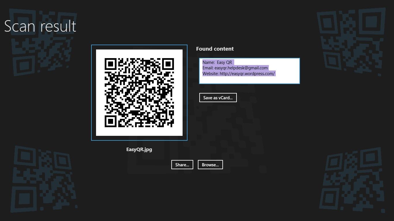 Save encoded visit cards as vCard files