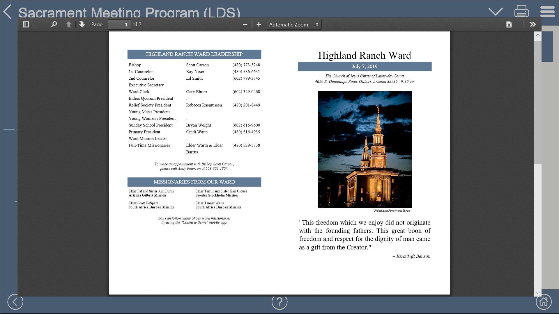 Creates a PDF copy of your program to print.