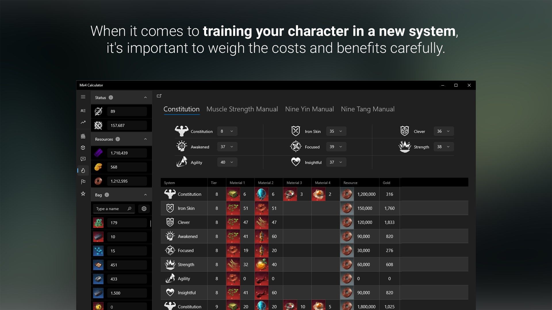 Mir4 Calculator | When it comes to training your character in a new system, it's important to weigh the costs and benefits carefully.