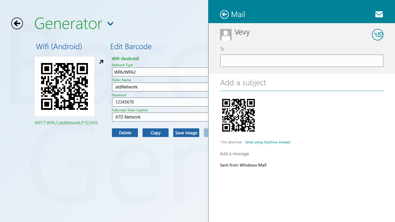 Barcode image and textual data can be shared to other applications