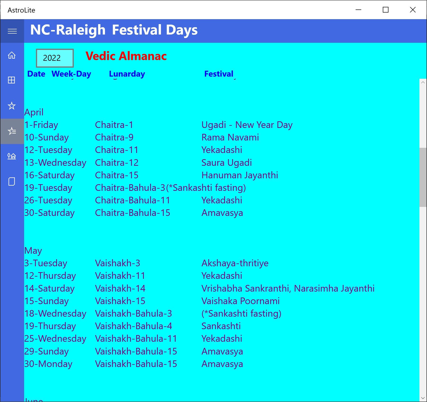 Annual festival list