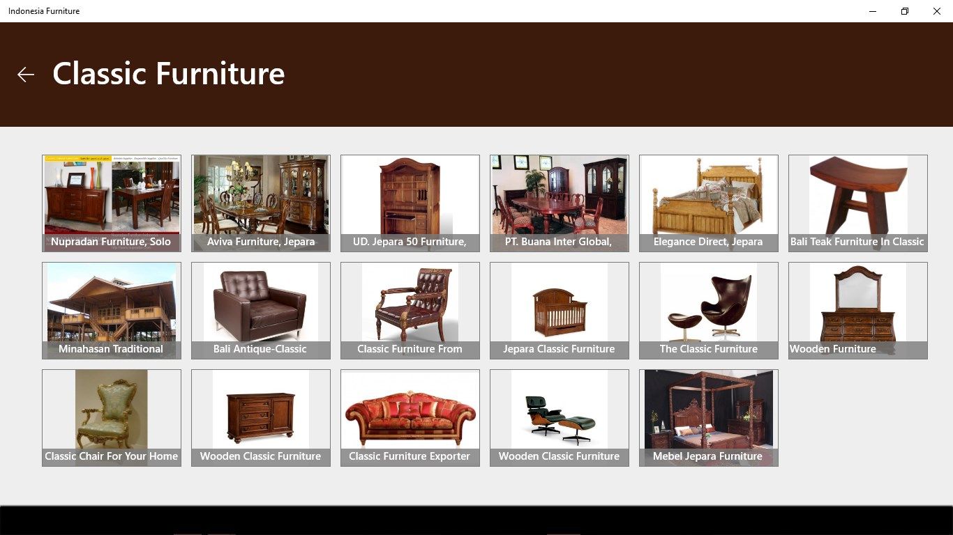 Classic Furniture category, shows many products of classic furniture that available to sell.