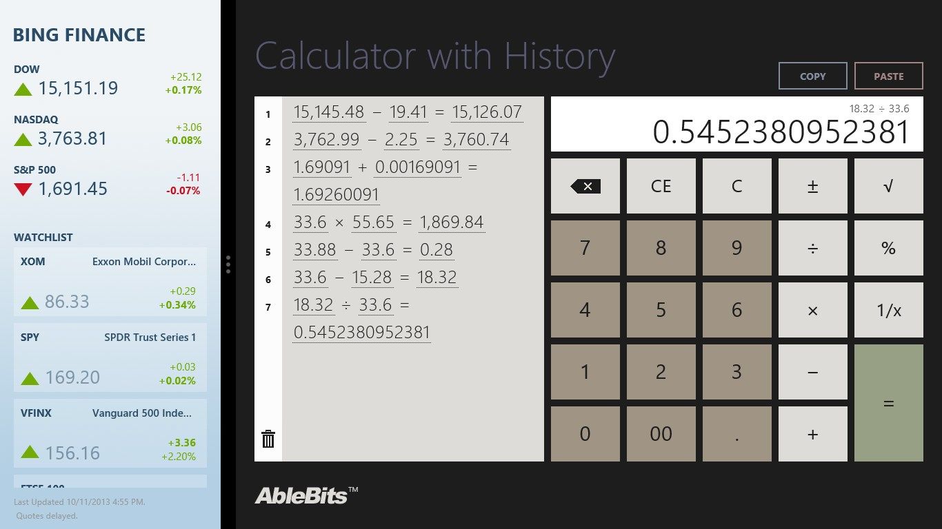 Filled view: use the calculator together with another application.