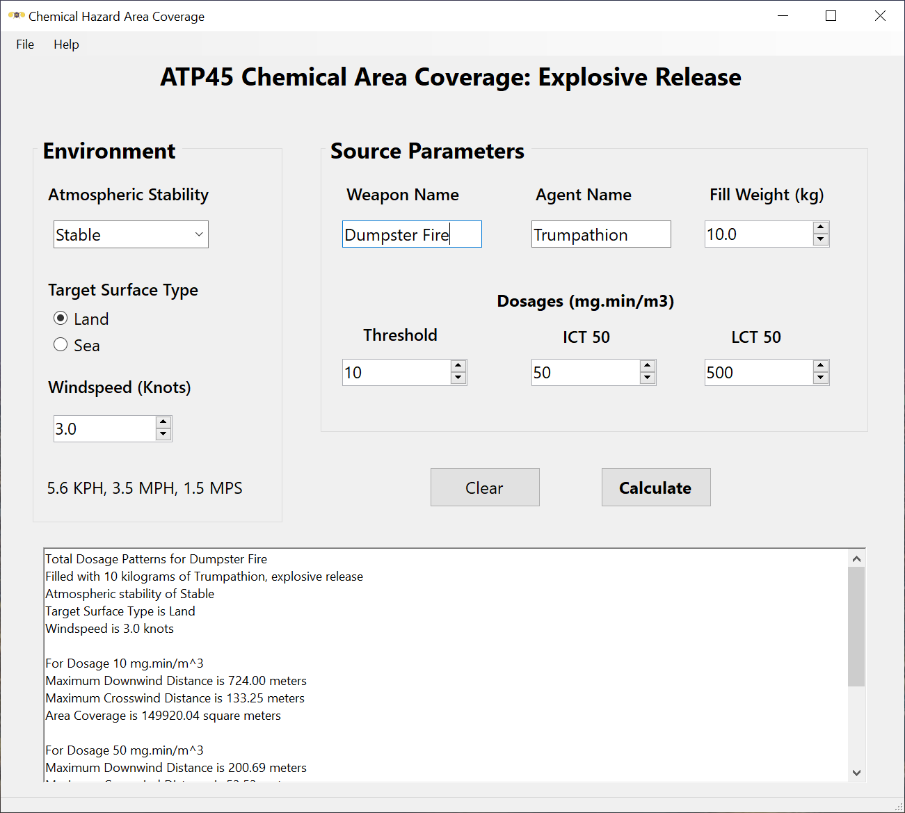 Chemical Hazard Area Coverage Calculator