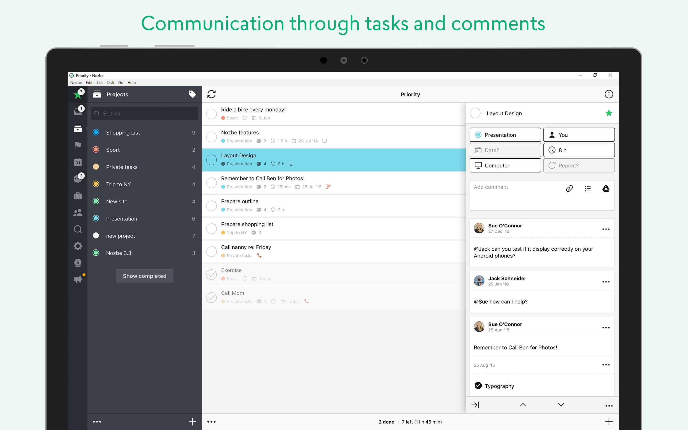 Communication through tasks and comments