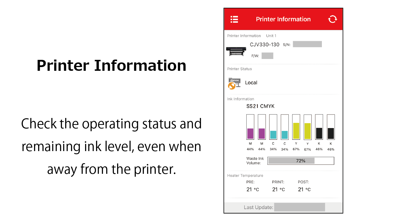 Check the operating status and remaining ink level, even when away from the printer.
