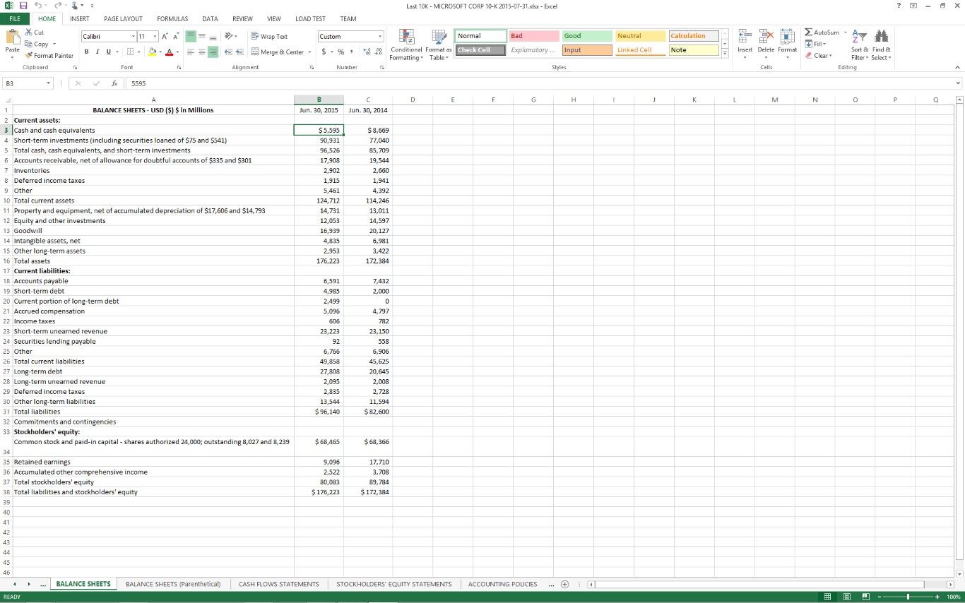 Download an entire financial statement to Microsoft Excel and perform your own custom calculations