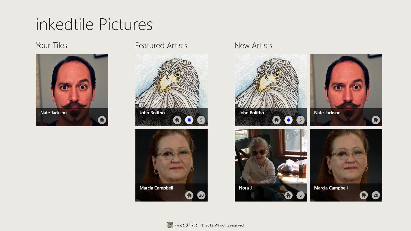 This screen shows the homepage where you can access your Tiles and discover New and Popular Artists.
