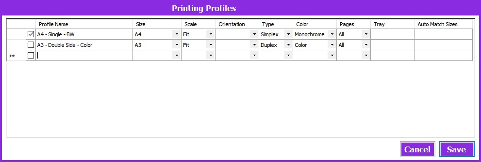 Define Printing Profiles For Silent Print
