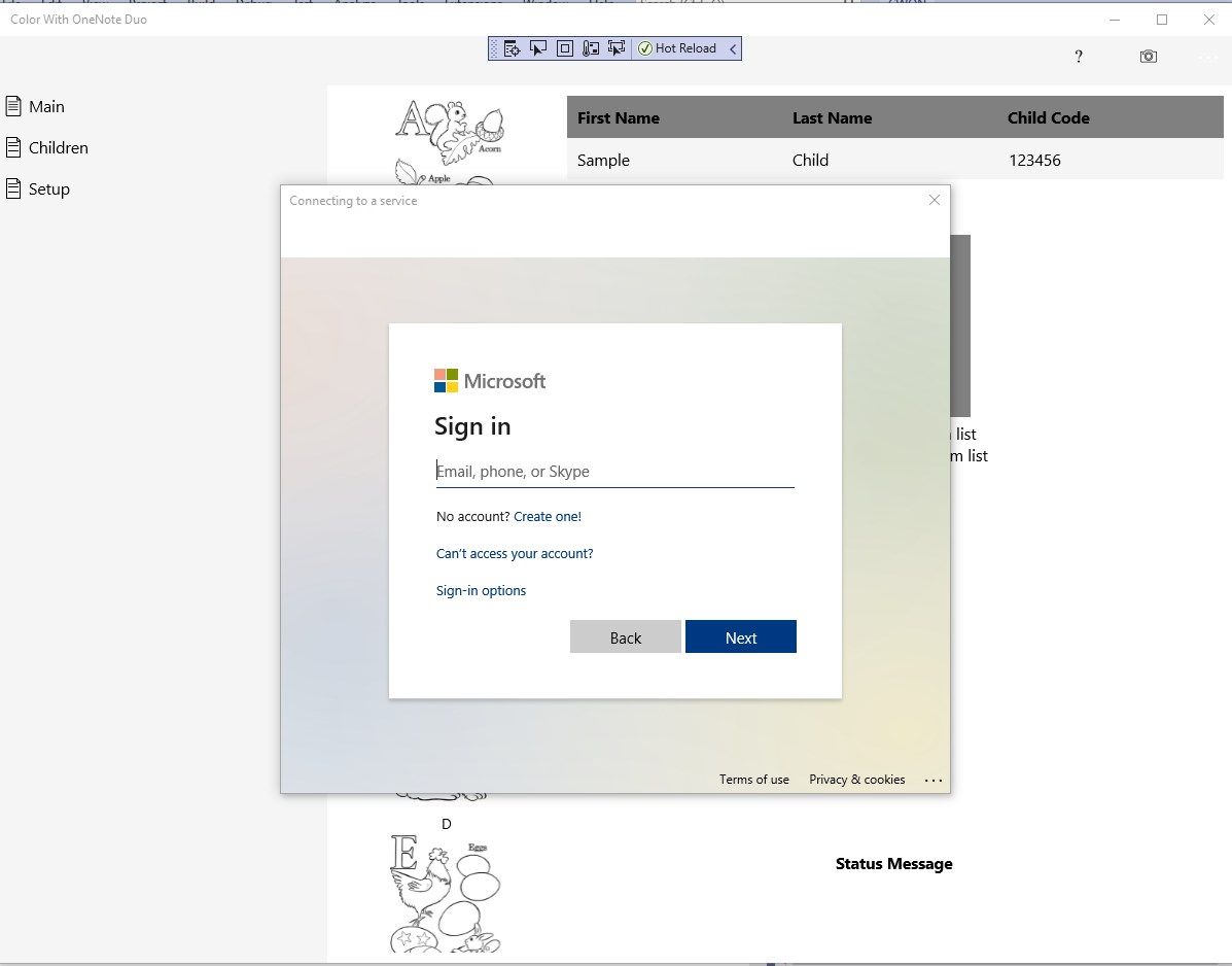 SignIn Screen.  Use your Microsoft Account