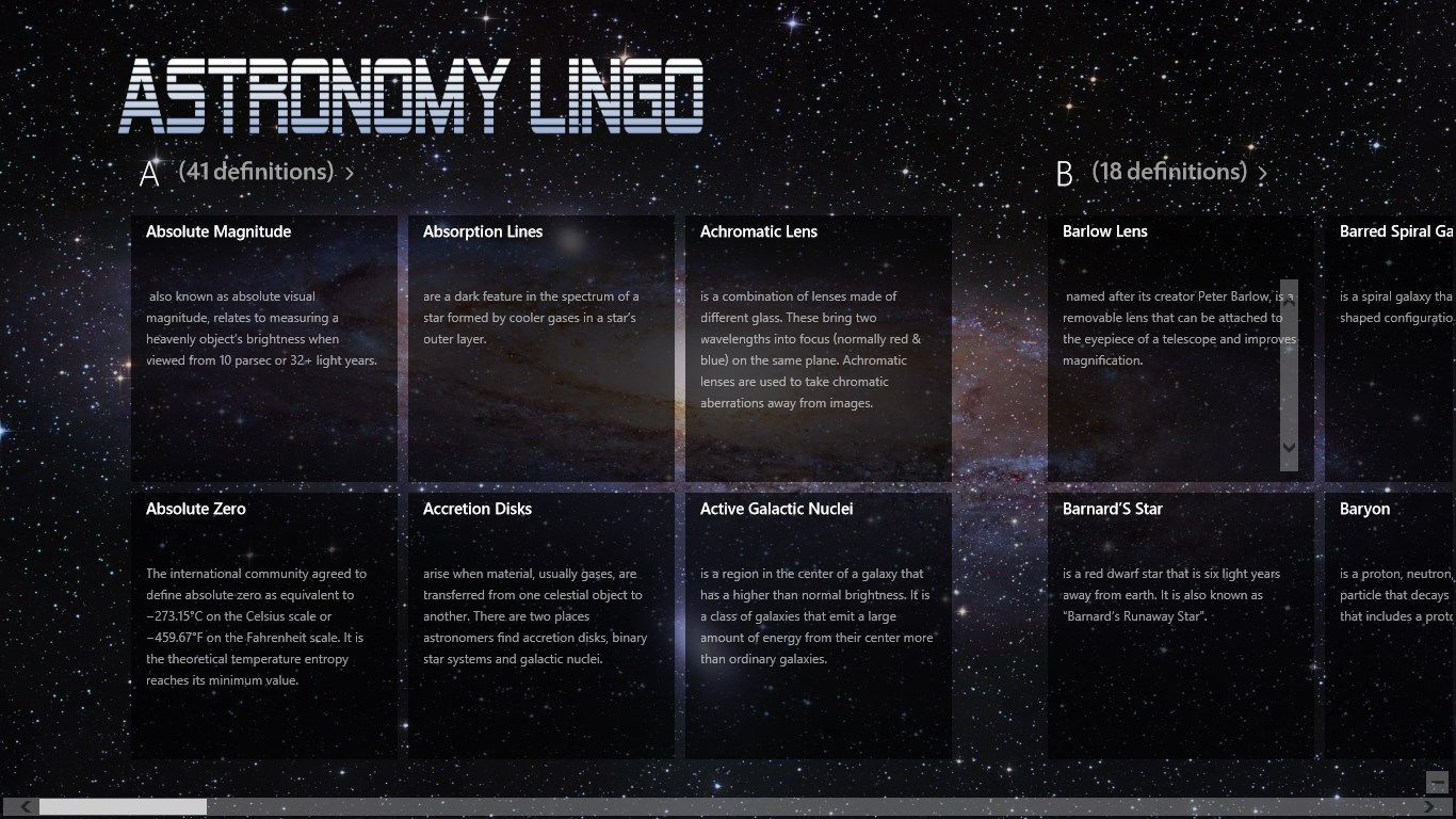 Quickly browse through Astronomy terms