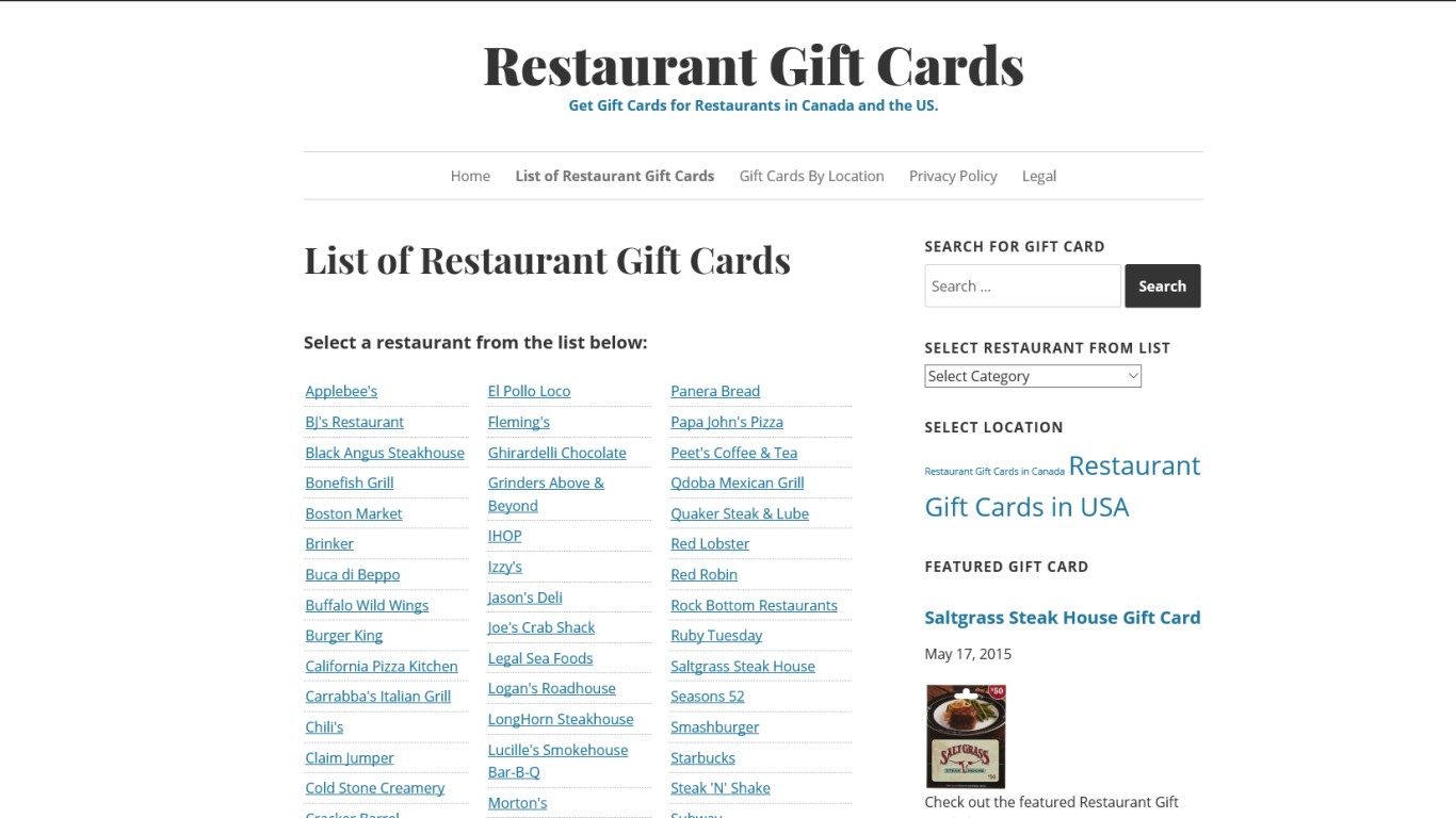 Restaurant Gift Cards