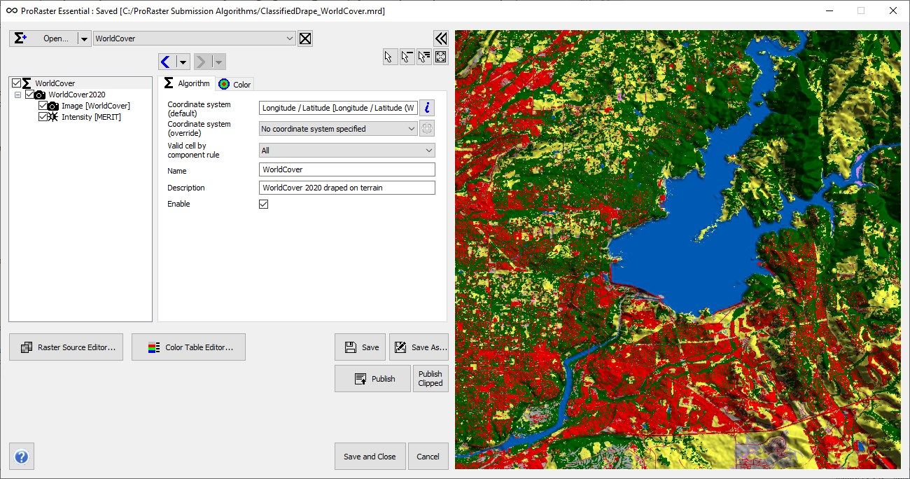 Display classified raster data, optionally draped on hill-shaded terrain or other raster data