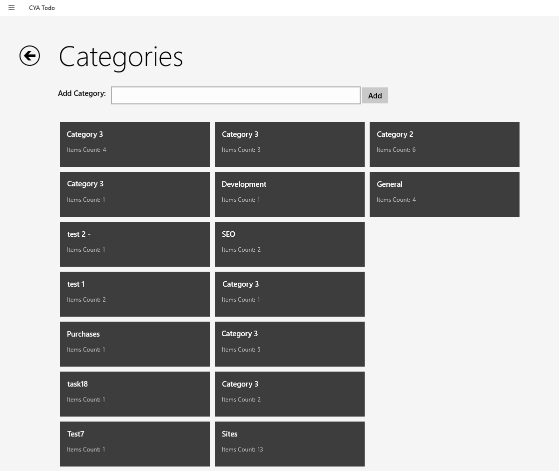 Categories page.