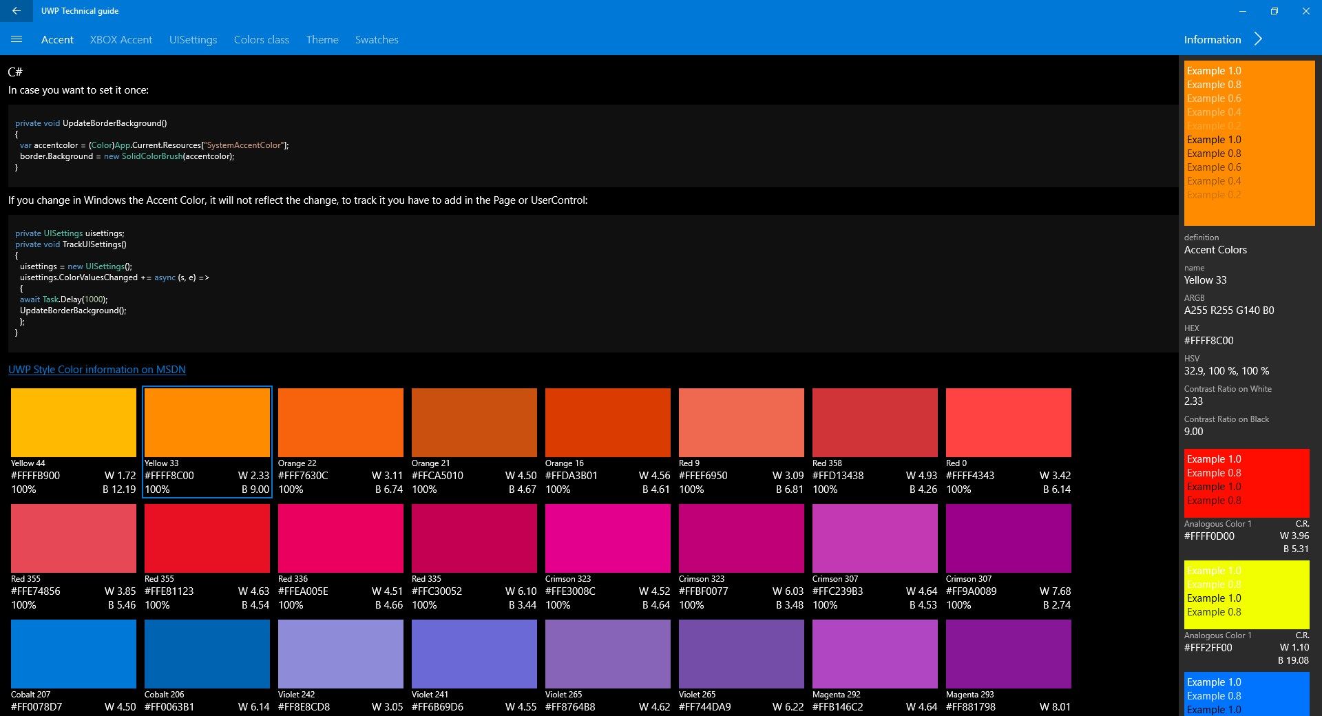 Really complete information about each Color included in the different classes of Windows.