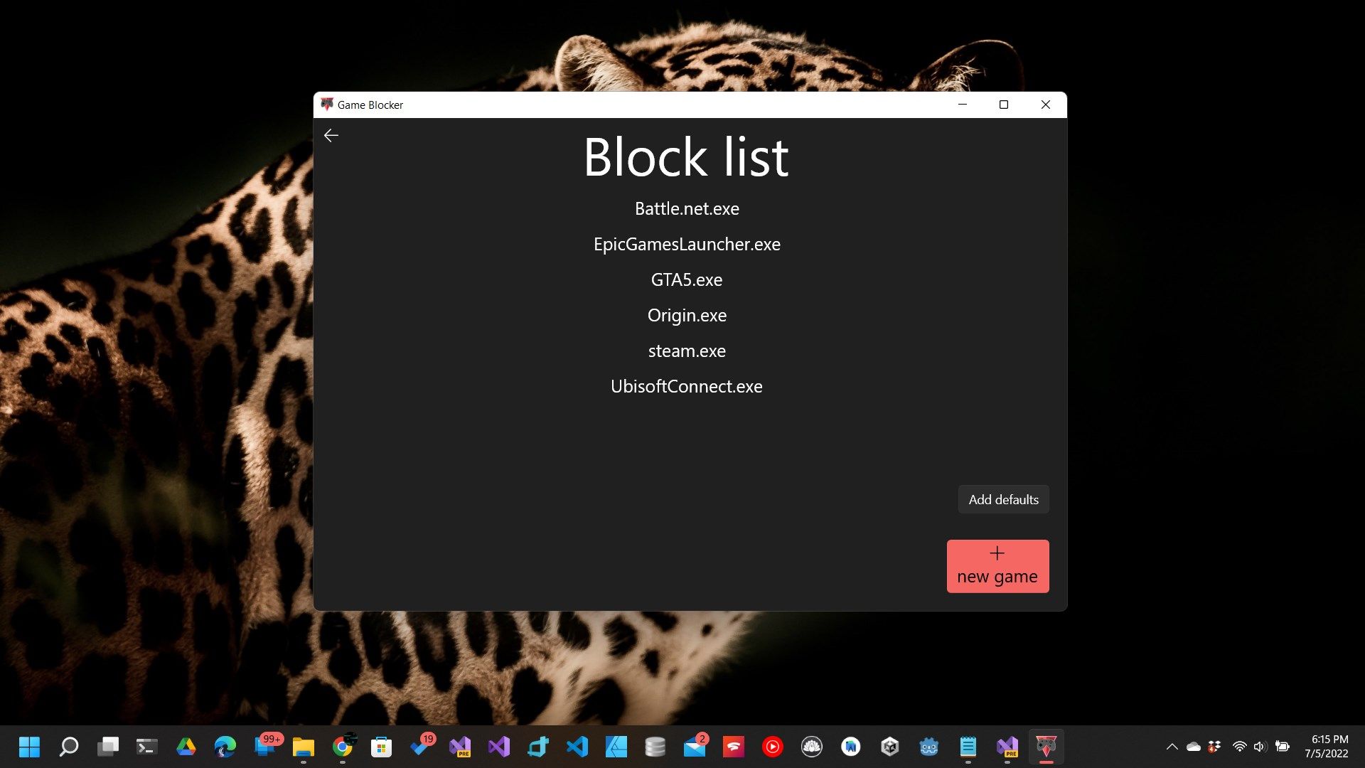 Blocklist. Writing .exe at the end is not necessary.