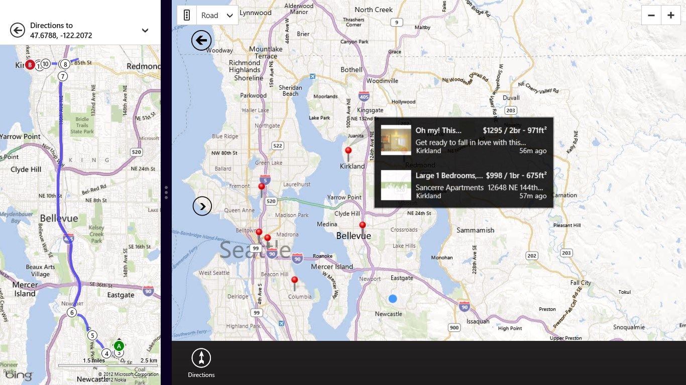 MAP view and Map App side by side. See all postings on the map and how to get there from your location.
