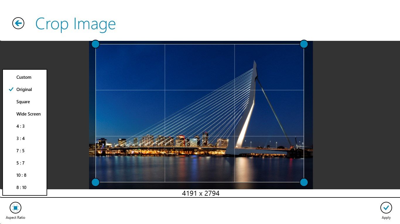 Crop the image using one of the predefined aspect ratio settings.