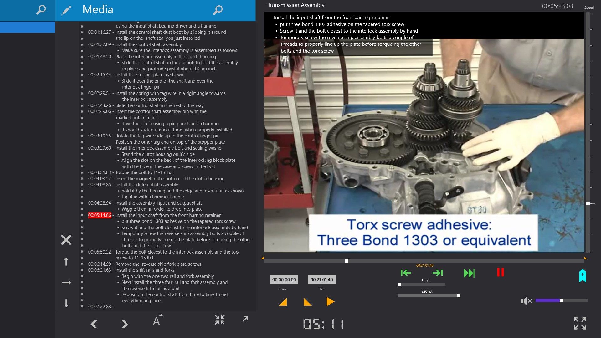 Transmission Assembly training video with built in written instructions that is synchronized to the video