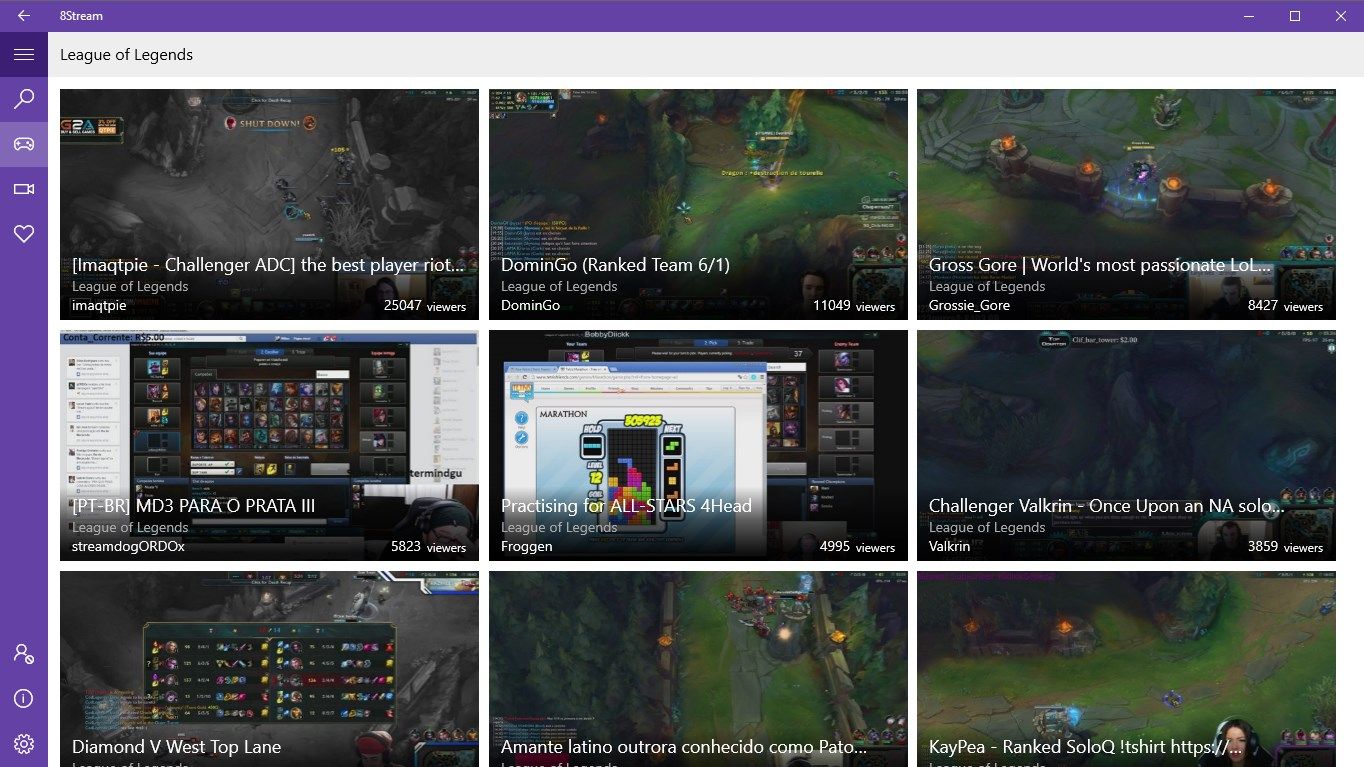 Watch live streams by game