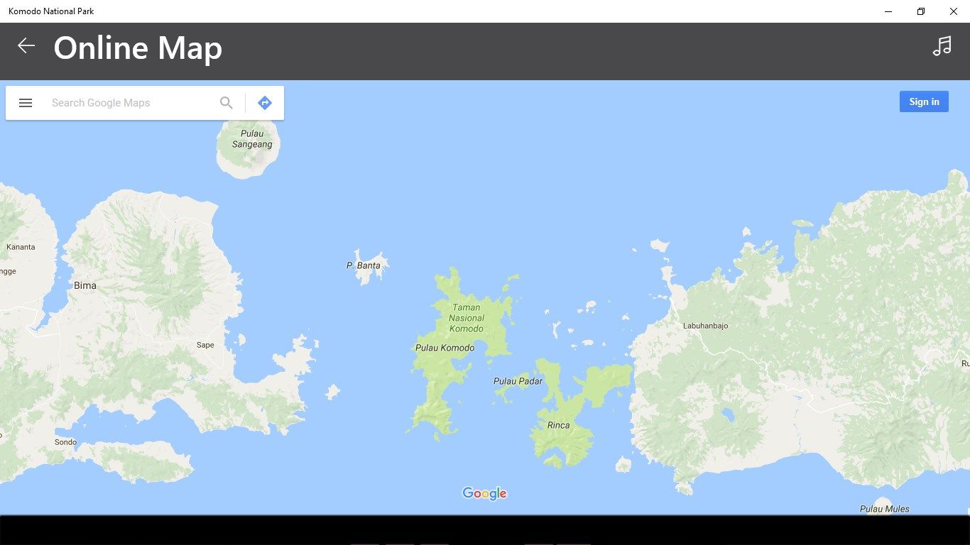 This application is completed with menu of online map that offer users to use the map easily, with the navigation to help the direction to go to the destination in this tourist area. So, you don't feel worry about direction routes when travelling in Komodo National Park.