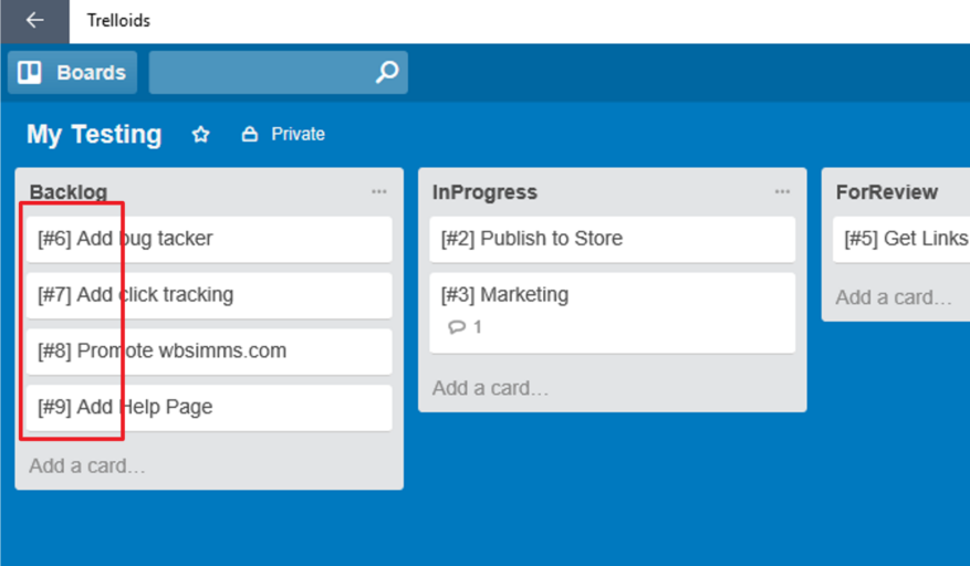 See your Trello card ids.