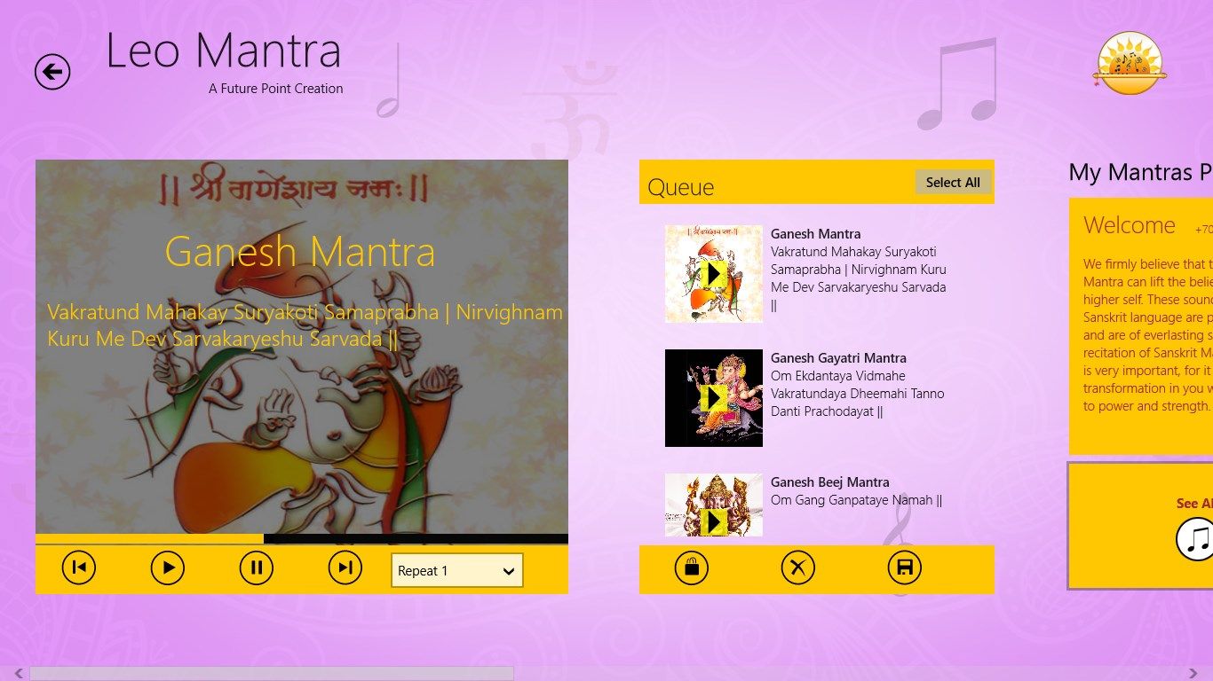 This is the main screen of LeoMantra.