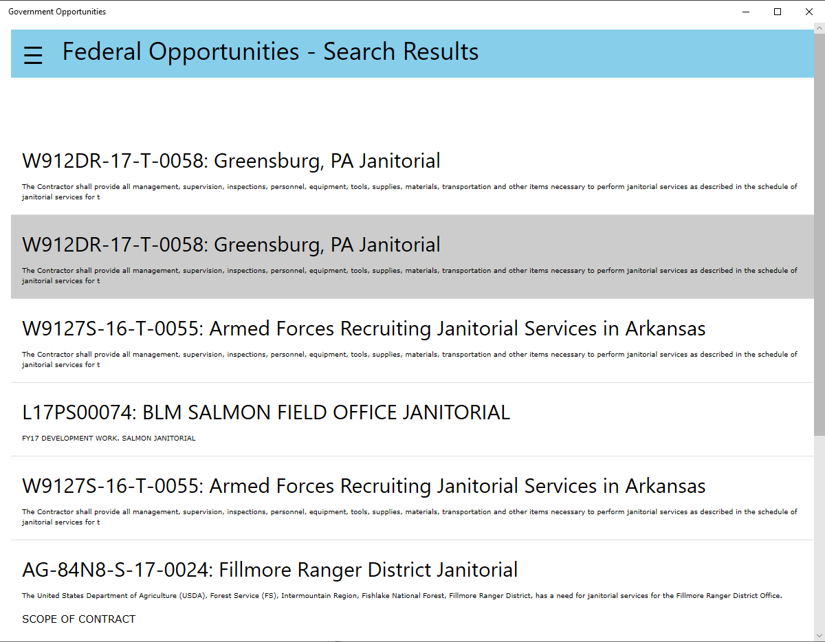 Federal Opportunity Search Results