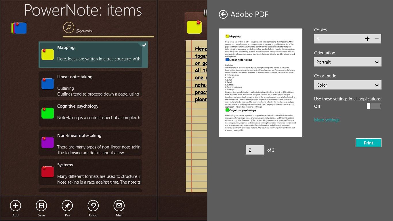 Users is able to  print easily their notes