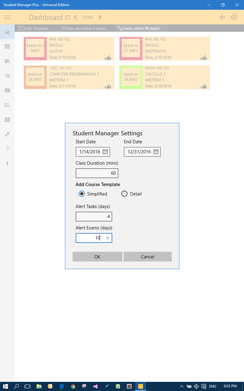 Configuring the Student Manager user settings