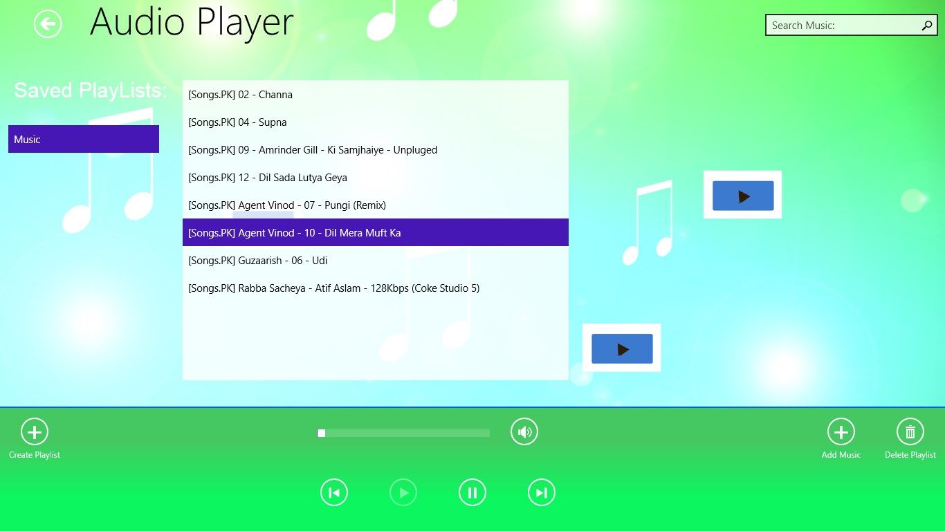 Audio Player. Allows to create playlists and add music to them.