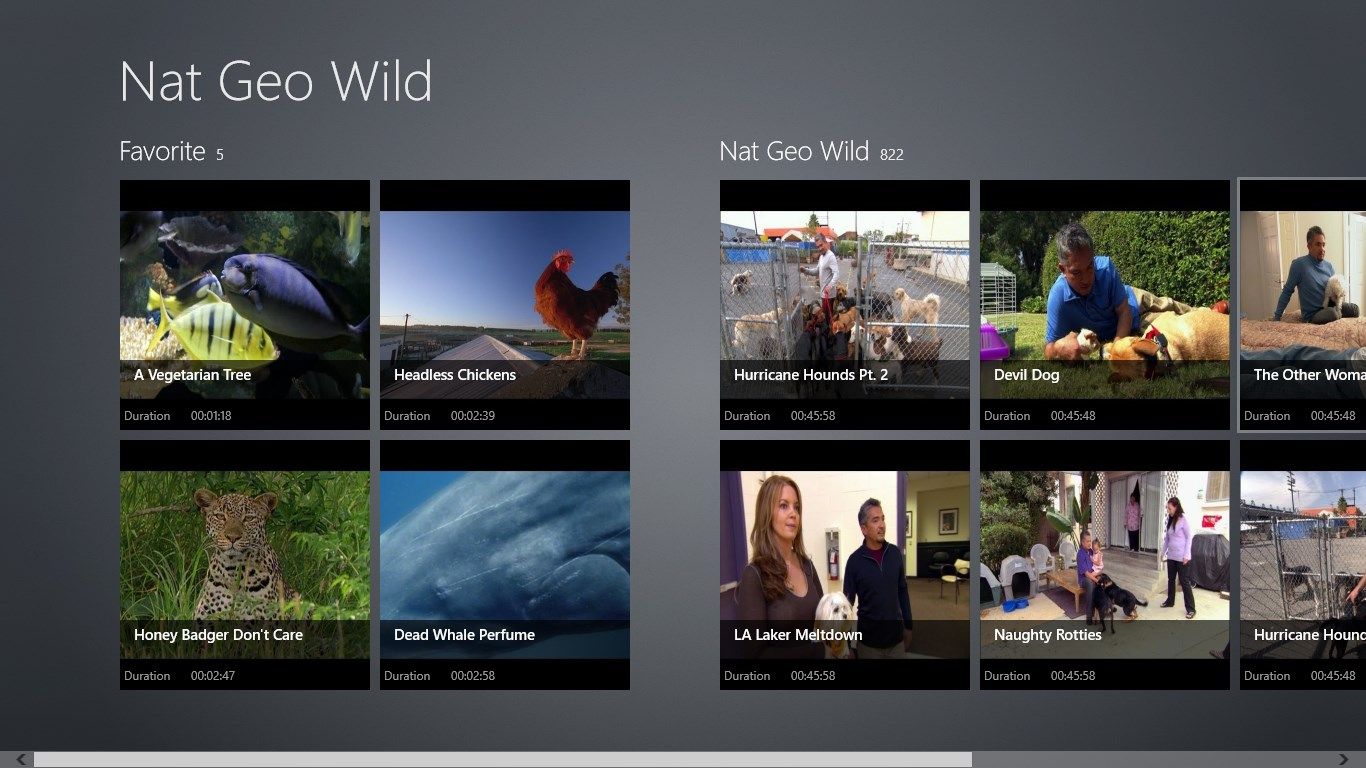 Main Page displays a list of your favorite videos and part of Nat Geo Wild TV Channel.