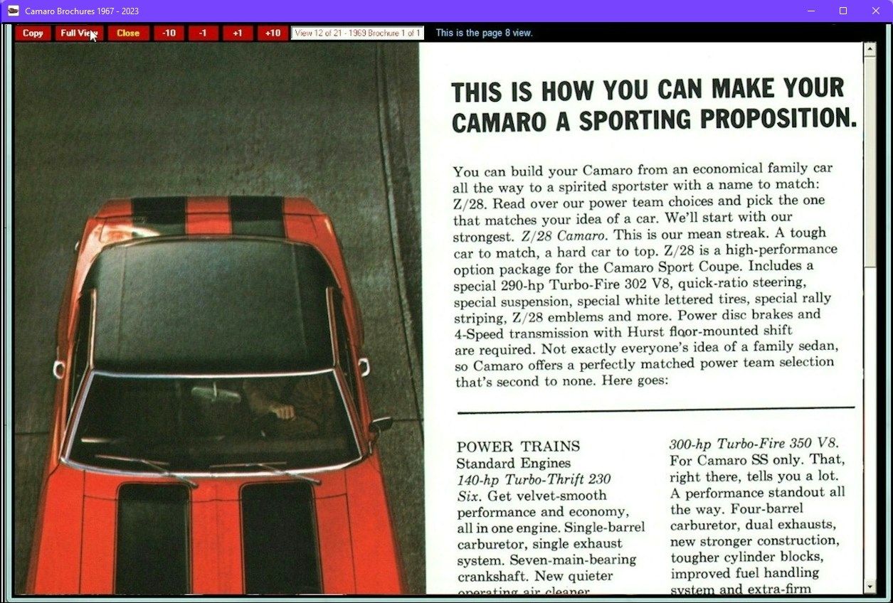 Camaro Sales Brochures 1967-2023