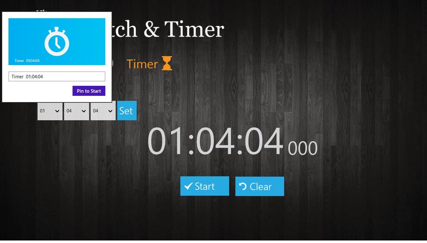 timer screen with pin button clicked