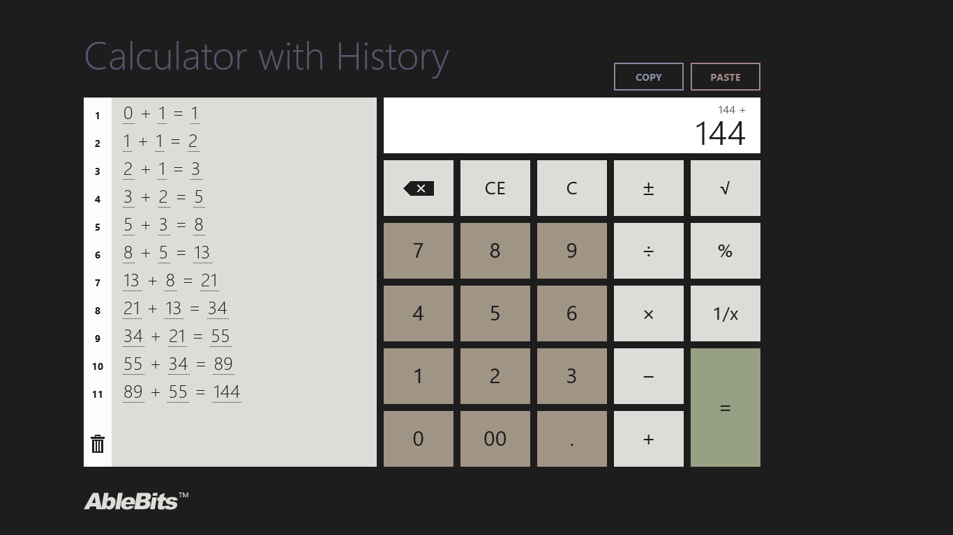 Calculator with History for Surface and Windows 8.