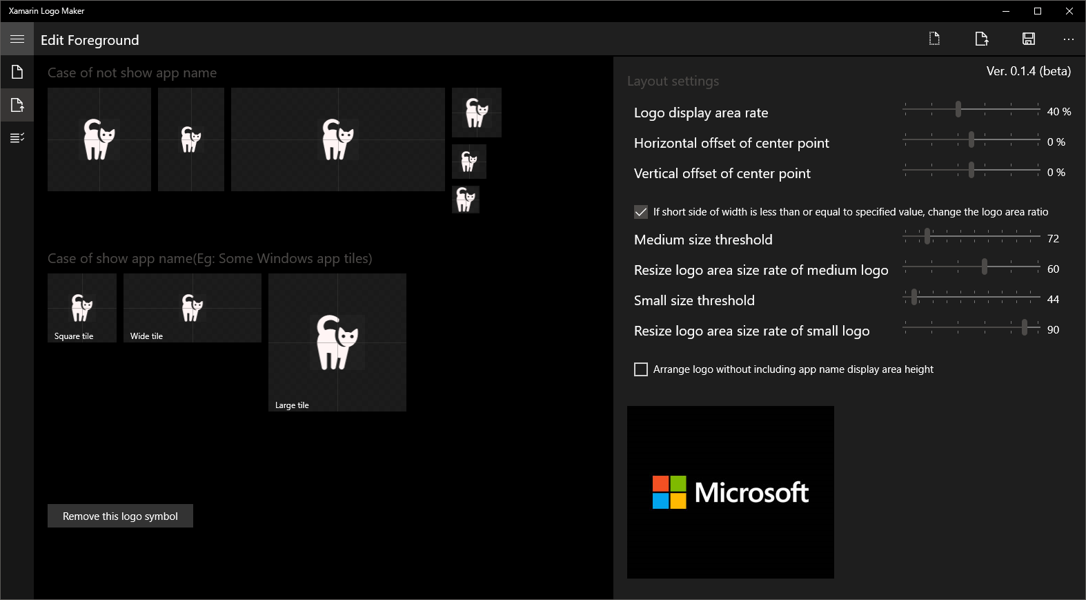 In the foreground settings page, add foreground vector graphics from XAML file. And configure layout settings etc.
