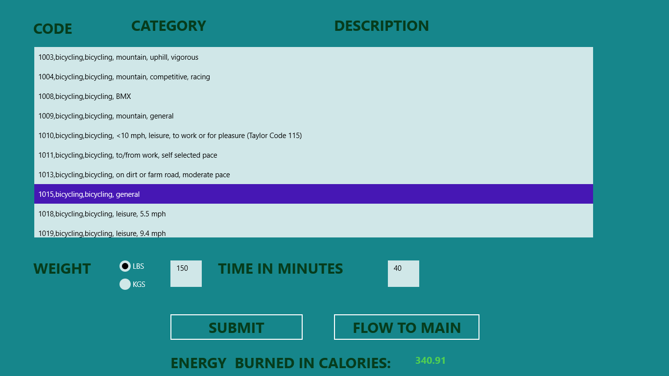 This is an Activity Calculator  for around 800 Activities , source being Compendium of Physical Acitivities