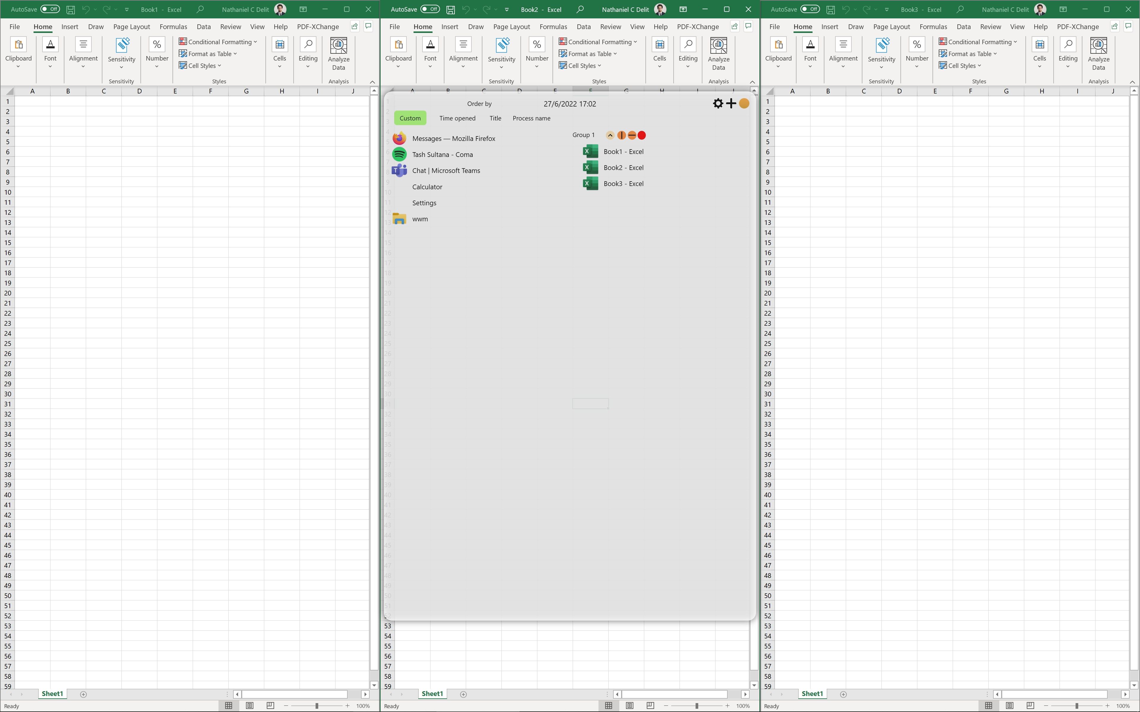 Split apps within a group across all available screen real estate (including multiple monitors) at the press of a button. This can also be set so that this is done automatically, on group creation.