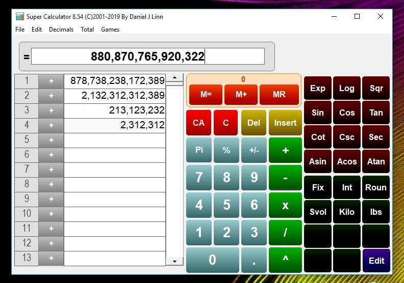 Calculator main user interface screen...