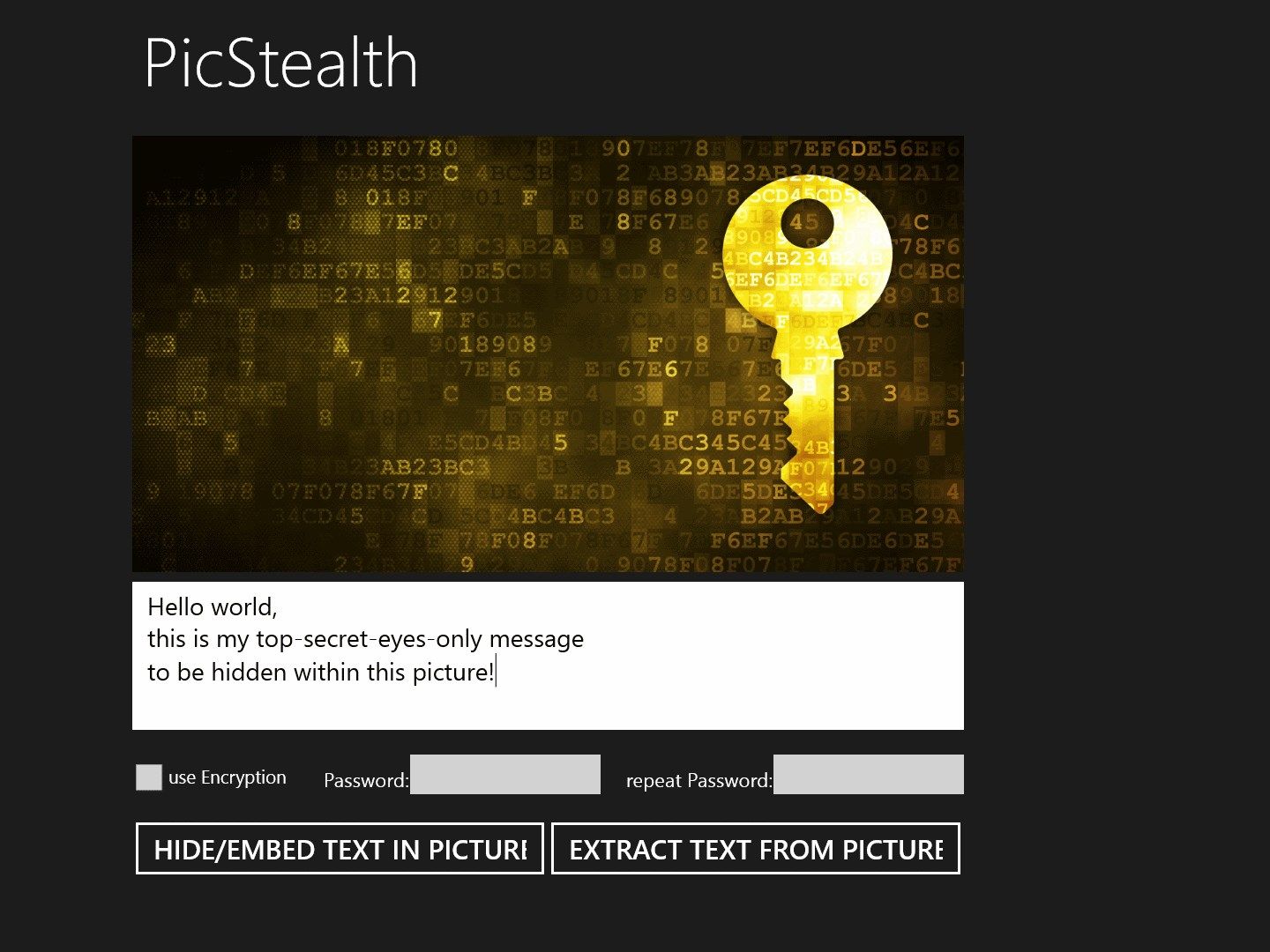 Hide a text in a picture with PicStealth just like a real IT Pro!