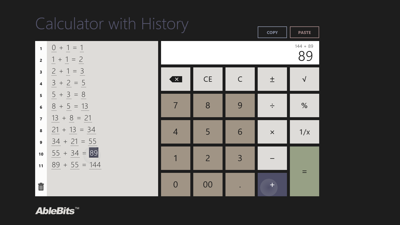 Calculator with History. You can tap on any recent calculation to use it again.