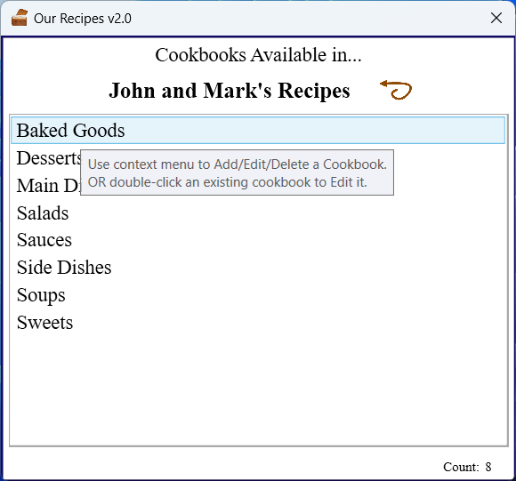 Sample Library list of its Cookbooks