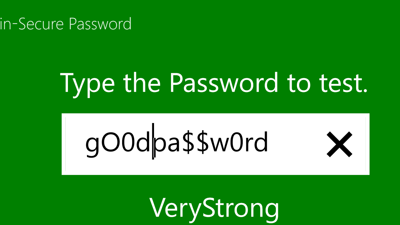 Results from typing a strong password.