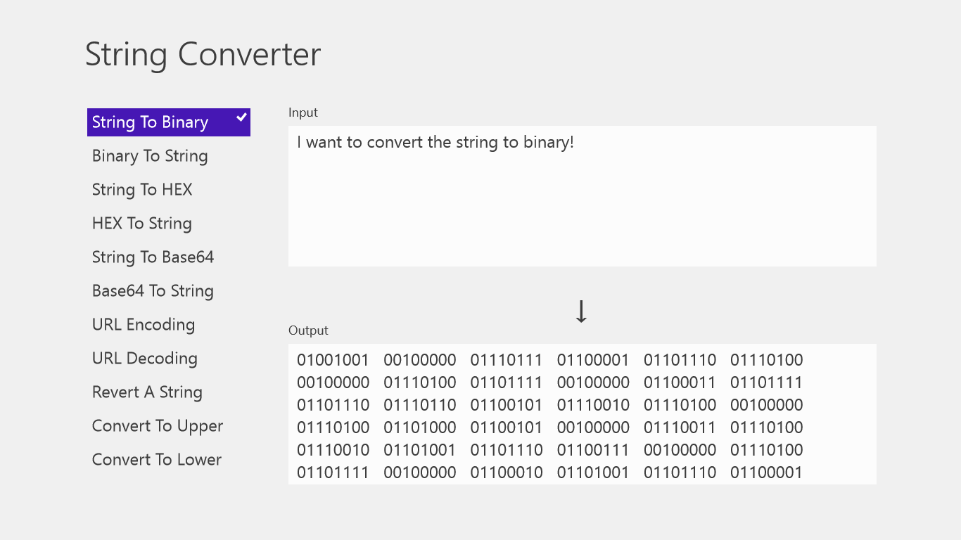 String Converter can convert a string into binary.