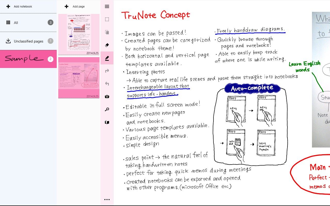 TruNote is a notebook application for handwriting.