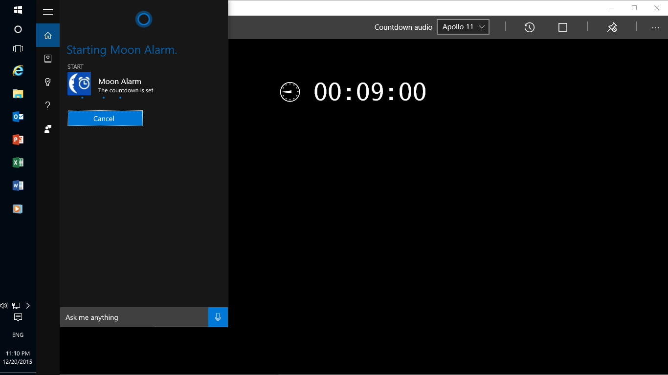 Cortana is able to start the countdown.