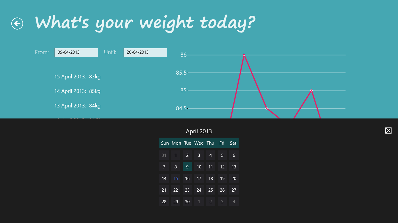 Specify a period to filter your weight data.